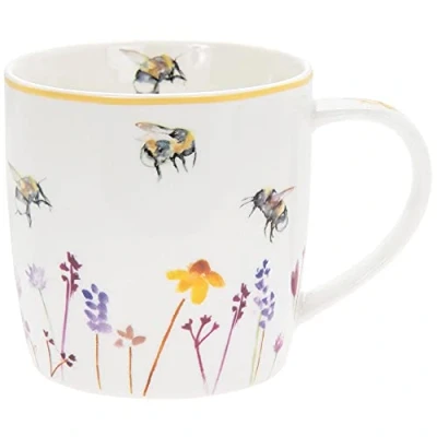 Immagine di Shudehill Giftware Busy Bees Collection Jennifer Rose Gallery Tazza da tè e caffè, con motivo floreale api, colore: bianco (JNS_470613)