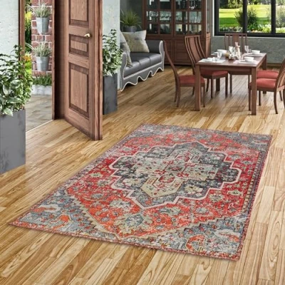 Immagine di Pergamon Vintage Zoe Tappeto di Design Oriente Classico Rosso Blu 5 Dimensioni