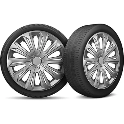 Immagine di Moltico Copricerchi Set Universale 4 Pezzi Adatto a Tutti i Cerchi in Acciaio Copri Cerchioni Anello di Sicurezza Regolabile Argento+Ring 16 Pollici