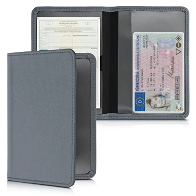 Immagine di kwmobile Custodia in Neoprene per Libretto Circolazione Auto Cover Portalibretto con Scomparti Tessere Patente Foderina Porta Documenti grigio blu
