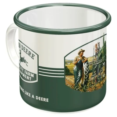 Immagine di Nostalgic Art Tazza smaltata retrò, John Deere Quality Farm Idea regalo per amanti dei trattori, Coppa da campeggio, Design vintage, 360 ml