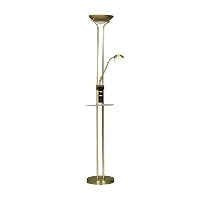 Immagine di wonderlamp Lampada da terra LED Olimpia (18W+5W). Braccio flessibile per lettura. Luce regolabile con ripiano in vetro e caricatore USB, colore pelle
