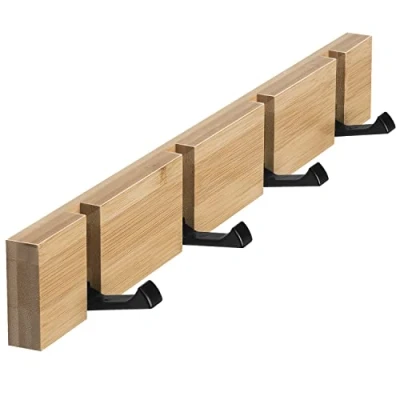 Immagine di ANVODE Appendiabiti da Parete con 4 Ganci Retrattili Appendi Abiti per Muro in Legno Appendere Cappotti Sciarpe
