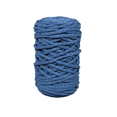 Immagine di Rayher Braidy filo riciclato, intrecciato, 4 mm ø, color blu jeans, gomitolo 65m (250 g), filato per lavori creativi, macramè, pannelli, progetti con corde, 42010372