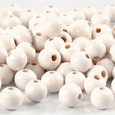 Immagine di Perline in legno, diametro 8 mm, colore bianco, 15 g circa. 80 pezzi.