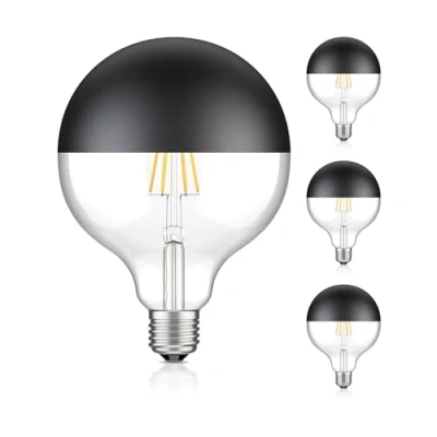 Immagine di ledscom.de 4 pezzi E27 lampadina LED, G125, bianco caldo (2700 K), 6,7 W, 660lm, testa a specchio (nero)