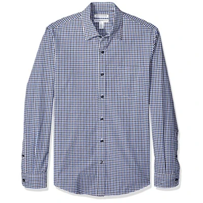 Immagine di Amazon Essentials Camicia in Popeline a Maniche Lunghe Slim Uomo, Nero Blu Percalle, L