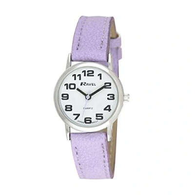 Immagine di Ravel orologio con cinturino unisex di facile lettura grandi numeri Quadrante bianco/argento tono/viola