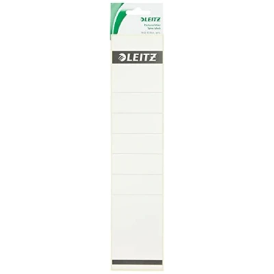 Immagine di Leitz Etichette adesive per raccoglitori a leva in cartone con dorso da 80 mm, Formato lungo e largo, 61,5 x 285 Cartoncino, 16401001, Bianco, Confezione 10