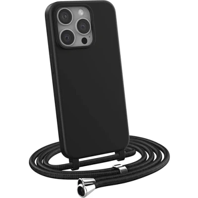 Immagine di MyGadget Cover per iPhone 15 Pro Custodia con Corda Case Cordino Opaca Antiurto/Bumper Laccio/Tracolla Practical Stylish Collo Nero