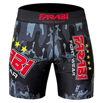 Immagine di Farabi Sports Pantaloncini MMA Vale tudo a Compressione Grappling Fight Training Match Compression Tight (Camo/Grey, XL)