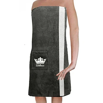 Immagine di JEMIDI Set Asciugamani Sauna 1x Kilt Uomo Accappatoio Donna Telo Cotone con Chiusura Strappo e Tasca Asciugamano Bagno Turco SPA Grigio Scuro