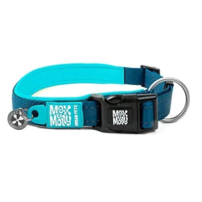 Immagine di Max &amp; Molly Matrix Sport Smart ID Collare per Cane in Neoprene Imbottito Ultra Confortevole con Cuciture esterne Riflettenti e Protezione contro gli Animali Persi, Blu, Taglia M