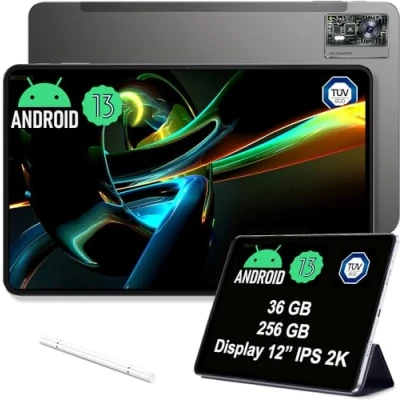 Immagine di Tablet OUKITEL OT5 da 12 pollici, 256 GB, batteria 11000 mAh, schermo 2K IPS, processore Helio G99, fotocamere 16+5 MP, Android 13, dual SIM/5G, WiFi, OTG, GPS (NERO)