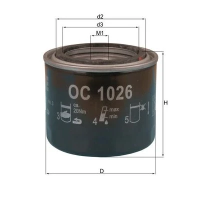 Immagine di MAHLE ORIGINAL OC 1026 Filtro olio con una valvola blocco arretramento ad avvitamento