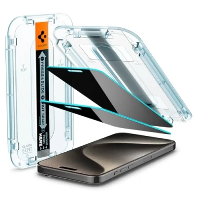 Immagine di Spigen Glas.tR EZ Fit Vetro Temperato compatibile con iPhone 15 Pro Max, 2 Pezzi, Anti Spia, Protezione della Privacy, Durezza 9H Pellicola prottetiva