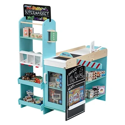 Immagine di Theo Klein 9391 Supermercato, in Legno (MDF) I Moderno Negozio con registratore di Cassa, barriera, Lavagna e Accessori Giocattoli per Bambini dai 3 Anni su