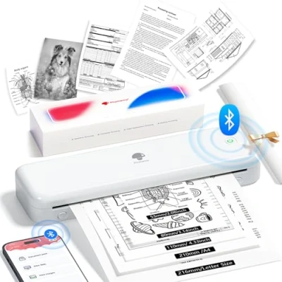 Immagine di Phomemo M834 Stampante Portatile A4, Termica Senza Inchiostro, Connessione Bluetooth e USB, Supporta Carta A4 (210x297 mm), 80mm, per Smartphone PC, 300DPI