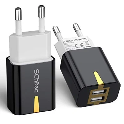 Immagine di Caricatore USB, USB da Muro 2 Pack Porte 5V/2.1A Caricabatterie Alimentatore Presa Spina Compatibile per iPhone 11 XS XR X Samsung M20 A50 S10 A8 Huawei P30 P20 Lite Mate, Xiaomi