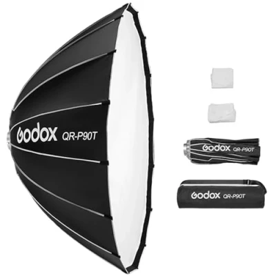 Immagine di Godox QR P90T Softbox parabolico a sgancio rapido da 90 cm/35,4 pollici professionale pieghevole con supporto Bowen standard e diffusori per studio fotografico Ritratto Streaming live