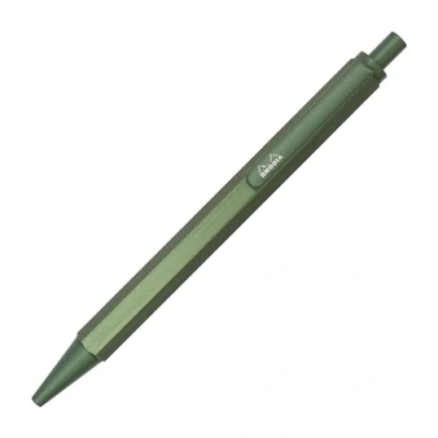 Immagine di RHODIA 9387C Penna a sfera ricaricabile scRipt Corpo esagonale in alluminio spazzolato Salvia Punta scomparsa ad alta precisione 0,7 mm, inchiostro nero Collezione