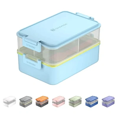 Immagine di linoroso Porta Pranzo Ermetico con Posate Portapranzo Contenitore per Salse, Lunch Box Microonde e Lavastoviglie, Bento Senza BPA, Schiscetta Adatto Ufficio Scuola Azzurro