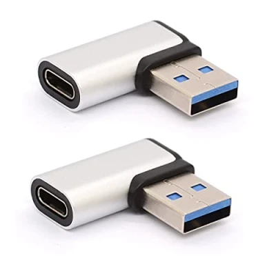 Immagine di Tomost adattatore da USB C a 3.0 ad angolo sinistro, maschio femmina, tipo per cavo C, 2 hub (sinistro (argento))