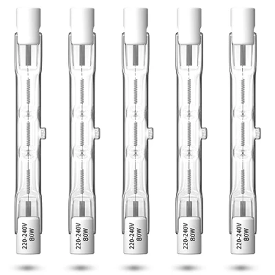 Immagine di Luxvista R7S 78mm 80W Dimmabile Alogeno Dimmabile, J78 T3 Lampada a matita alogena lineare 1390LM Spotlight per lampade da pavimento, luci del paesaggio, lampione, Bianco Caldo 2800K, Pacchetto 5