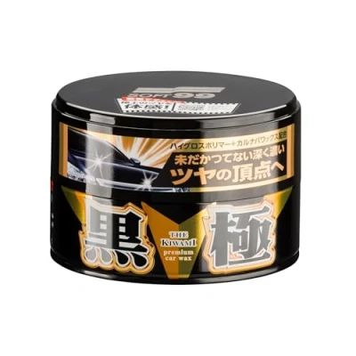 Immagine di SOFT99 Kiwami Extreme Gloss Dark 200 g Cera lucidante per auto dura Protezione durevole vernice sintetica e idrofobicità Massimizza la lucentezza Kit con applicatore Pad