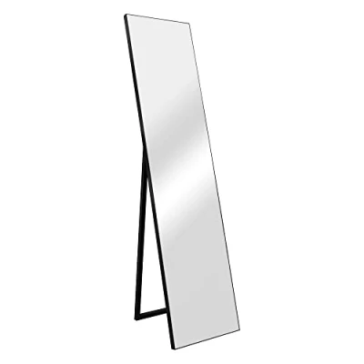 Immagine di [en.casa] Specchio da Appoggio 150 x 35 cm Terra a Figura Intera, Forma Rettangolare, Inclinazione Regolabile Cornice Nera