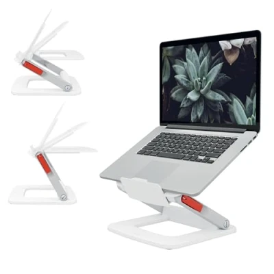 Immagine di Leitz Supporto per Laptop Multi Angolo Regolabile in Altezza e Angolazione 6 Posizioni, Realizzato l&#039;63% con Plastica Riciclata Riciclabile al 100%, Gamma Ergo, Bianco, 64240001