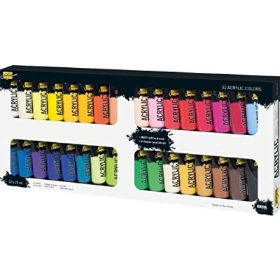 Immagine di KREUL 84173 Solo Goya Acrylic Set di 32 tubi Vernice acrilica da 20 ml cremosa, versatile, coprente e resistente all&#039;acqua, ad asciugatura rapida con aspetto opaco