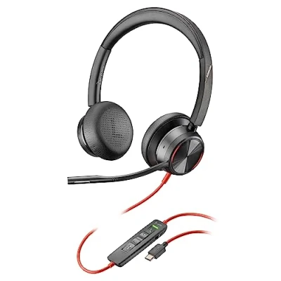 Immagine di Poly Blackwire 8225, Cuffia Cablata con Connessione USB A e C, Cuscinetti in Similpelle, Riduzione del Rumore dell&#039;Eco, Comandi sul Cavo, Compatibile Windows 10 macOS, Nero