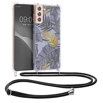 Immagine di kwmobile Custodia Compatibile con Samsung Galaxy S21 Plus Cover Back Case in Silicone TPU Protezione Smartphone Cordino giallo/grigio/trasparente