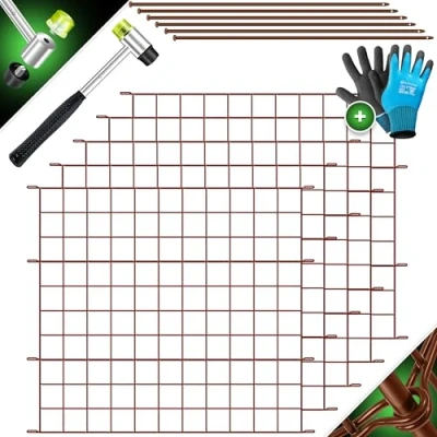 Immagine di KESSER® recinzione per laghetto da giardino, set completo di elementi in metallo, con martello + barre fissaggio, arco superiore rotondo (marrone, piatto,