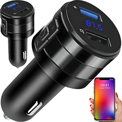Immagine di Retoo Trasmettitore FM Bluetooth Black con doppio caricatore USB, lettore di schede SD TF e display digitale, kit vivavoce per auto, adattatore audio universale dispositivi GPS
