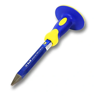Immagine di S&amp;R Scalpello da Muratore a Punta con Paracolpo 295 x 4 mm, 40CRV, 52 58 HRC. Per Pietra, Piastrelle, Calcestruzzo, Muratura, Pavimenti. Impugnatura Antiscivolo