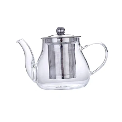 Immagine di Teiera in vetro con foglie sfuse, resistente al calore, colino, 400 ml, trasparente