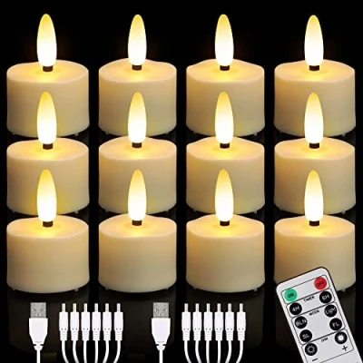 Immagine di FREEPOWER 12 Candele LED Ricaricabili USB con Telecomando Timer Fiamma Tremolante, Luce Bianca Calda, Lumini Elettriche LED, Dimmerabili, Decorazione per Natale Halloween, 4 x 5.5cm