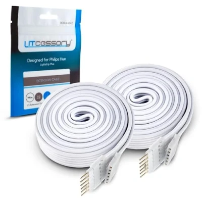 Immagine di Litcessory Cavo di Prolunga per Philips Hue Lightstrip Plus (1m, 2 Pezzi, Bianco STANDARD 6 PIN V3)