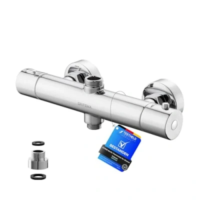 Immagine di GRIFEMA G17005 Berlin Rubinetto Miscelatore Termostatico per Sistema Colonna Doccia, Cromo, Argento [Exclusiva Amazon]