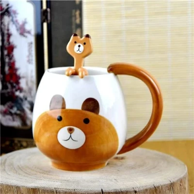 Immagine di Arawat Tazza divertente da caffè orso carino tè in ceramica con cucchiaio e sottobicchiere 420 ml grande espresso Cappuccino regalo