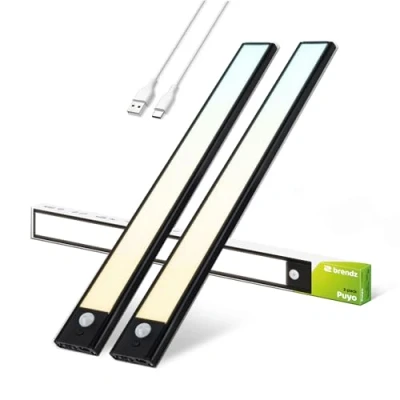 Immagine di Brendz LED Sottopensile Cucina, Luce Ricaricabile, 2 x 40cm, USB C, 2200mAh, 3 Temperature di Colore, Dimmerabili, Magnetica, Luci Cucina Senza Fili, Puyo Nero