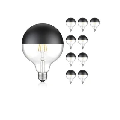 Immagine di ledscom.de 10 pezzi lampadina LED E27, G125, bianco caldo (2700 K), 6,7 W, 660lm, specchio frontale (nero)