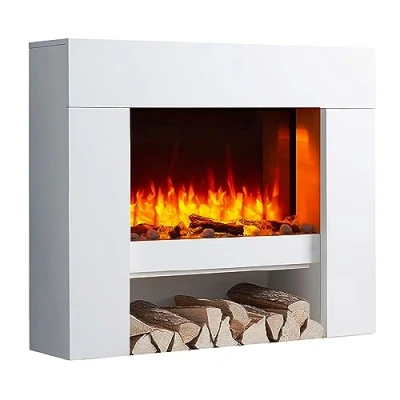 Immagine di RICHEN camino elettrico da terra Naran Caminetto pavimento con vano decorativo Riscaldamento 2000 W Effetto fiamma 3D Focolare telecomando, timer, termostato Grigio