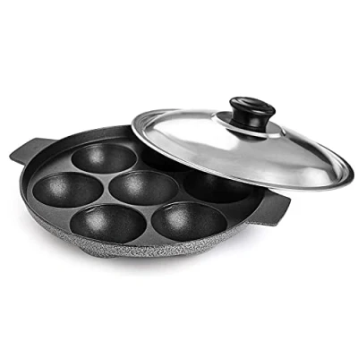 Immagine di Pentole antiaderenti in alluminio fornello a gas compatibile Appam Patra Paniyarakkal Pan Appa Chetty Paniyaram con coperchio Pancake Pop Maker Takoyaki 7 pozzi