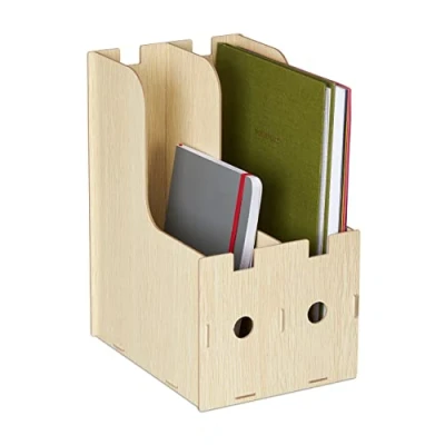 Immagine di Relaxdays Portadocumenti, 2 Scomparti Documenti DIN A4, 32x18,5x24 cm, Portariviste Ufficio e Scuola, Marrone Chiaro, 100% Fibra di Legno 0%