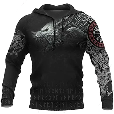 Immagine di Uomini Viking Felpa con Cappuccio Moda Casual Tattoo 3D Stampato Pullover a Maniche Lunghe Giacca Top