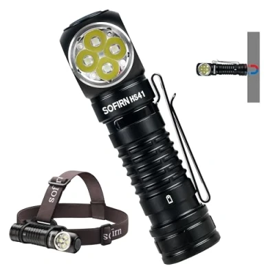 Immagine di weneasker Lampada frontale da 4000 lumen, portata 325 m, Sofirn HS41, torcia LED USB C, ricaricabile a 9 modalità, con batteria per corsa, jogging, pesca, campeggio
