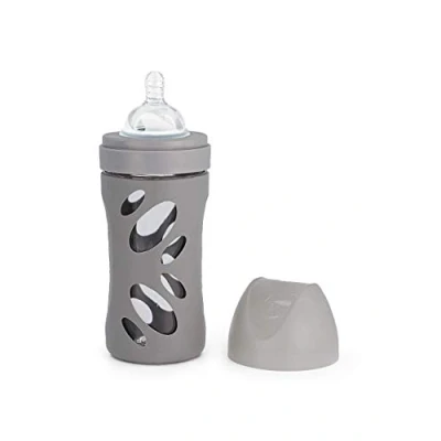 Immagine di Twistshake Biberon in Vetro con Tettarella Rotonda Silicone Sistema Anti Coliche Flusso Medio, Latte Bottiglia di Bevanda per L&#039;Alimentazione Apertura Ampia, 260 ml, 2 + Mesi, Grigio Pastello